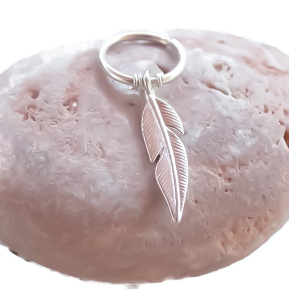 925 Sterling Boho Feather Cartilage Helix Hoop Earring for Upper Ear Piercing - Picture 2 of 9